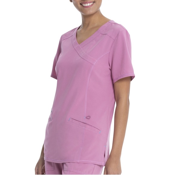 Scrubstar Women's Fashion Premium Performance Mock Wrap Mellow Mauve Scrub Top M - Picture 2 of 8